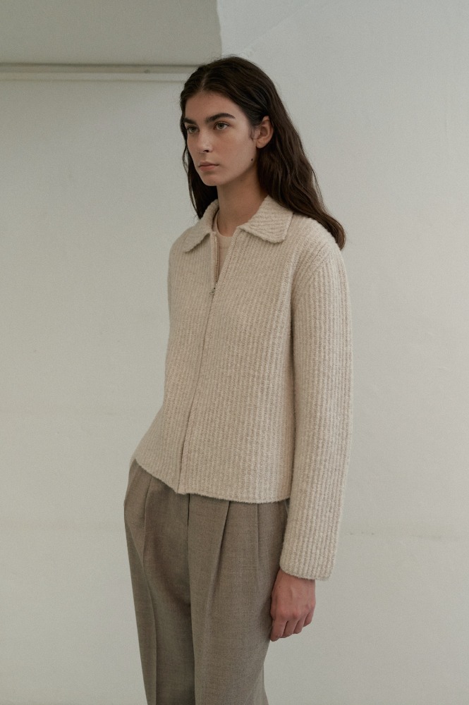 Boucle Zip-Up Jumper in Oatmeal