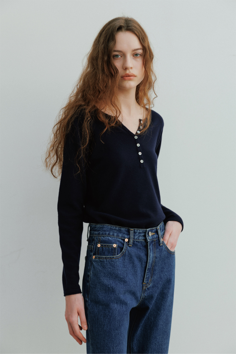 [REORDER] Angie Buttoned Knit in Dark Navy